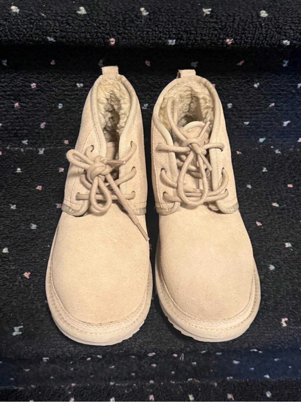 UGGS-Beige Faux-Suede Sherpa Lined Lace-Up Ankle Boots
